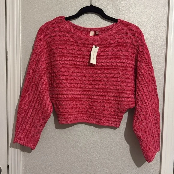 Anthropologie Pilcro Dolman Sleeve Scoop Neck Cable Knit Cropped Sweater - Picture 2 of 5
